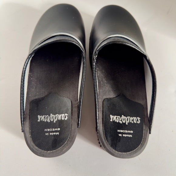 Sandgrens Black Leather Wood Clogs New in Box Tokyo Style - Picture 4 of 6
